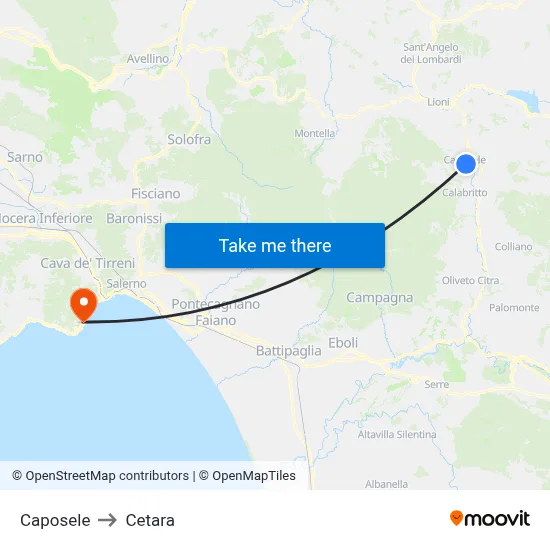 Caposele to Cetara map
