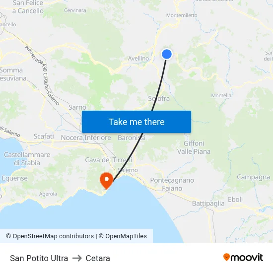 San Potito Ultra to Cetara map