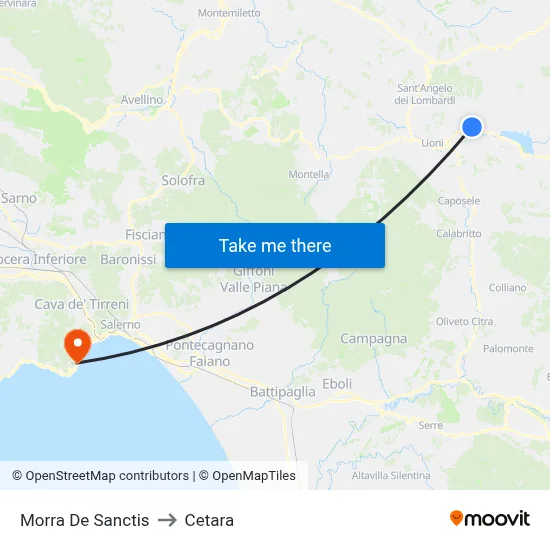 Morra De Sanctis to Cetara map