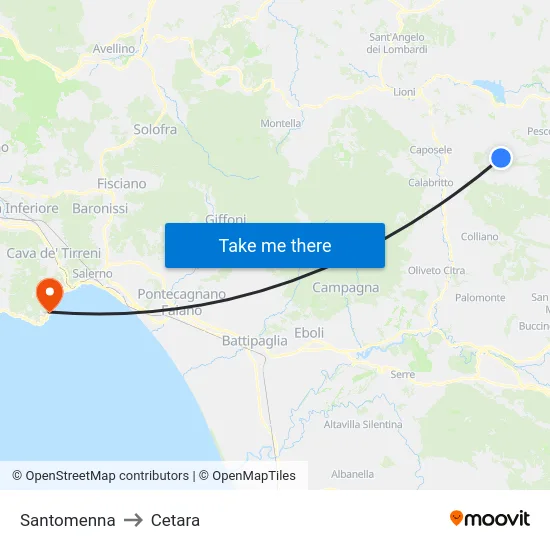 Santomenna to Cetara map