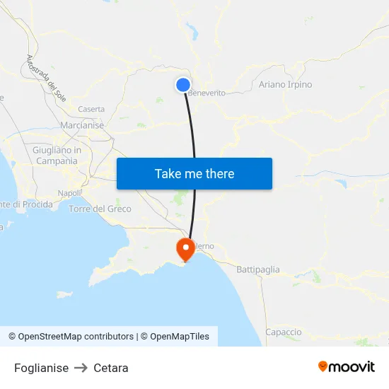 Foglianise to Cetara map