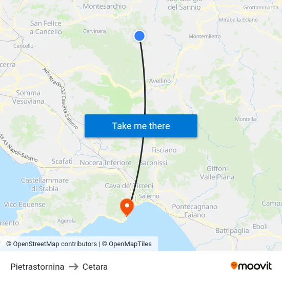 Pietrastornina to Cetara map