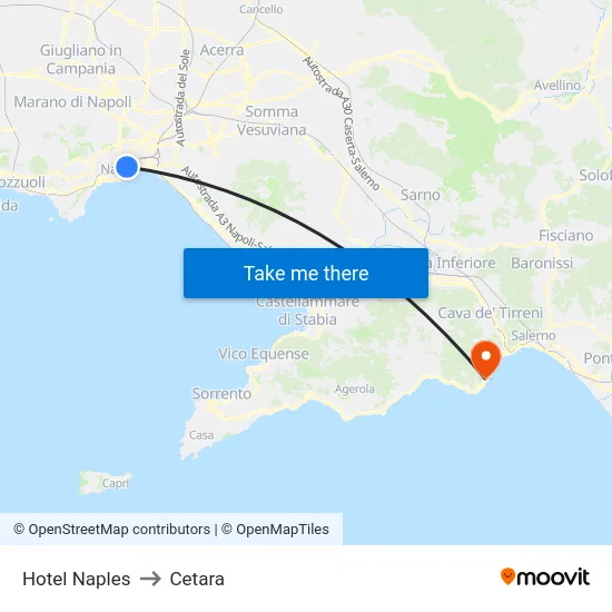 Hotel Naples to Cetara map