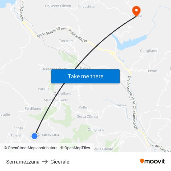Serramezzana to Cicerale map