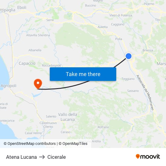 Atena Lucana to Cicerale map
