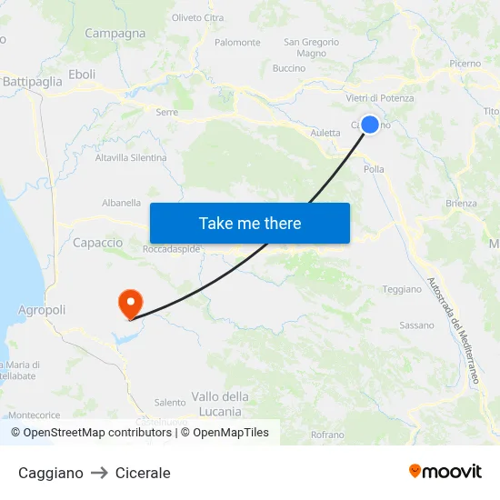 Caggiano to Cicerale map