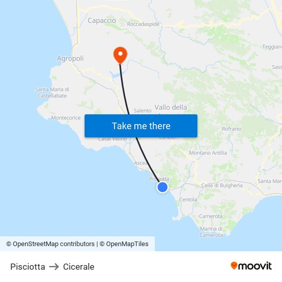 Pisciotta to Cicerale map