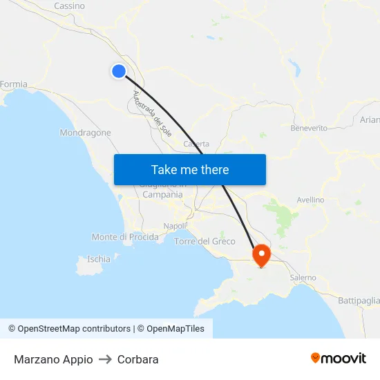 Marzano Appio to Corbara map