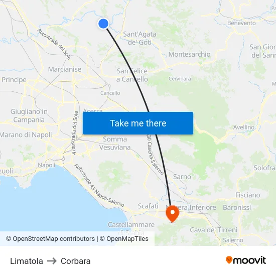 Limatola to Corbara map