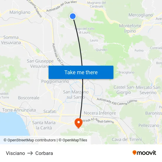Visciano to Corbara map