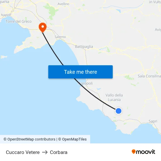 Cuccaro Vetere to Corbara map