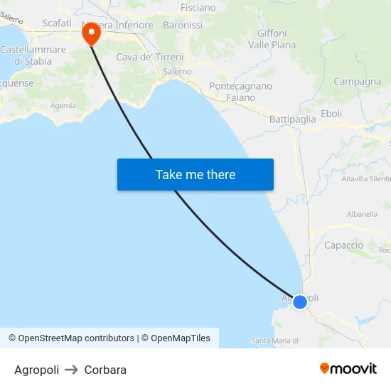 Agropoli to Corbara map