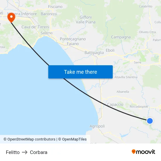 Felitto to Corbara map