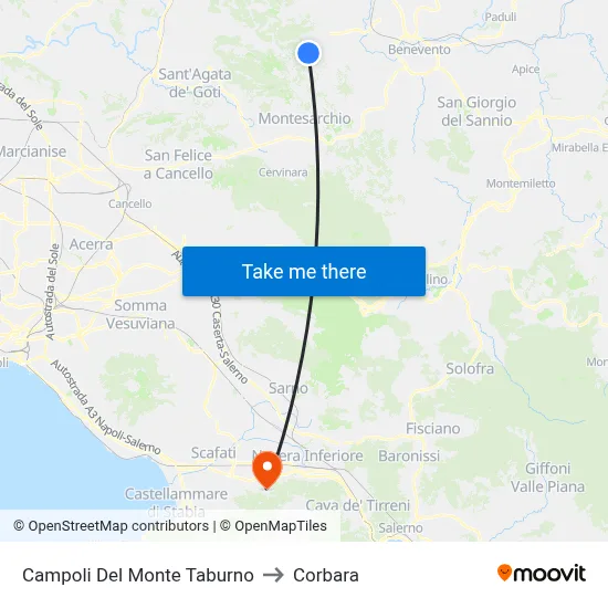 Campoli Del Monte Taburno to Corbara map