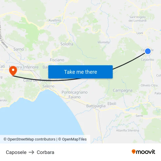 Caposele to Corbara map