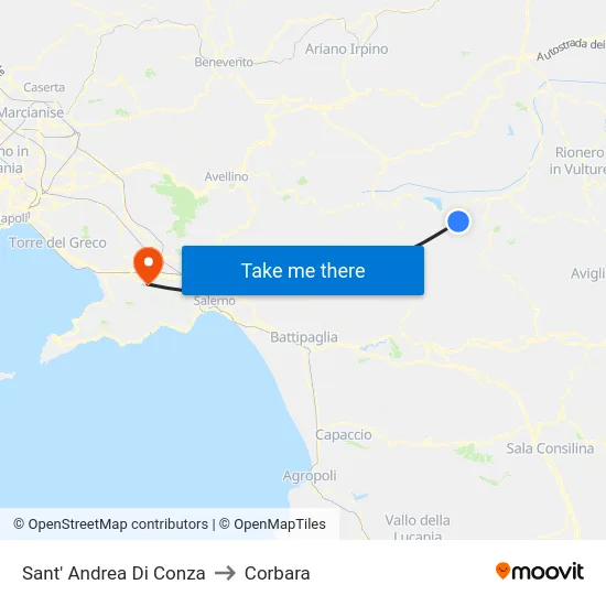 Sant' Andrea Di Conza to Corbara map