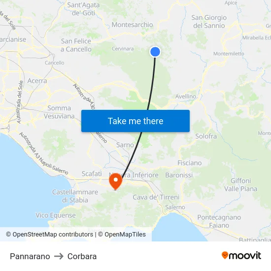Pannarano to Corbara map