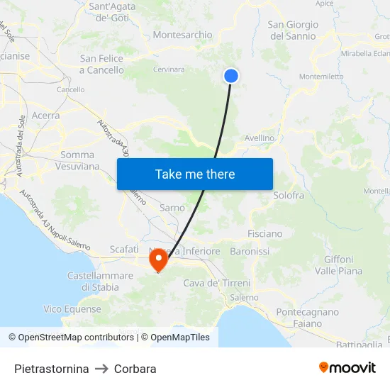 Pietrastornina to Corbara map