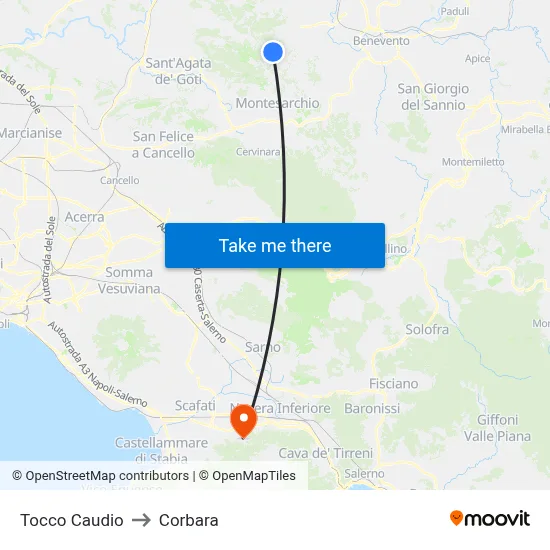 Tocco Caudio to Corbara map