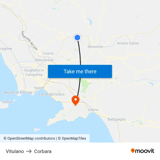 Vitulano to Corbara map