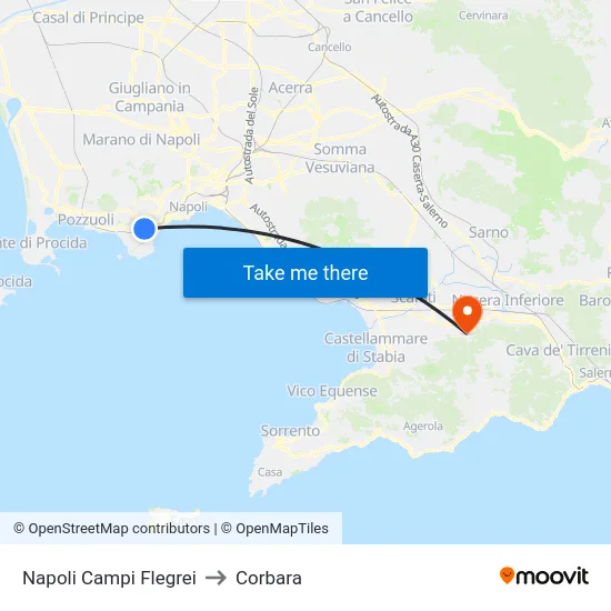 Napoli Campi Flegrei to Corbara map
