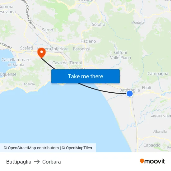 Battipaglia to Corbara map