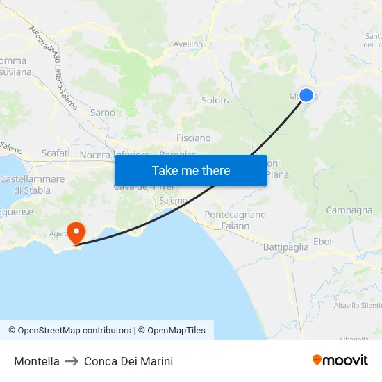Montella to Conca Dei Marini map