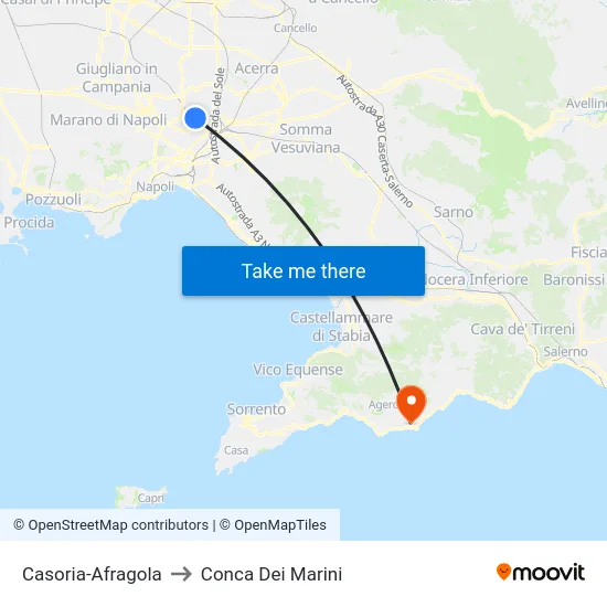 Casoria-Afragola to Conca Dei Marini map