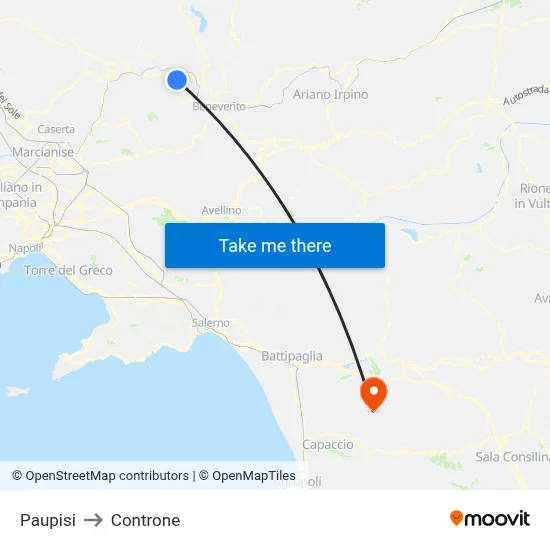 Paupisi to Controne map