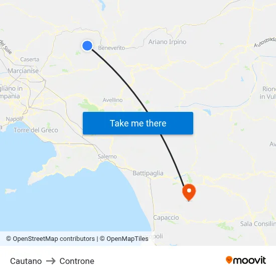 Cautano to Controne map