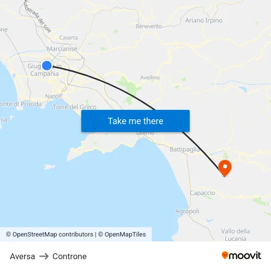 Aversa to Controne map