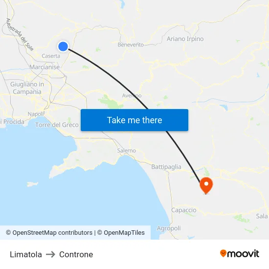 Limatola to Controne map