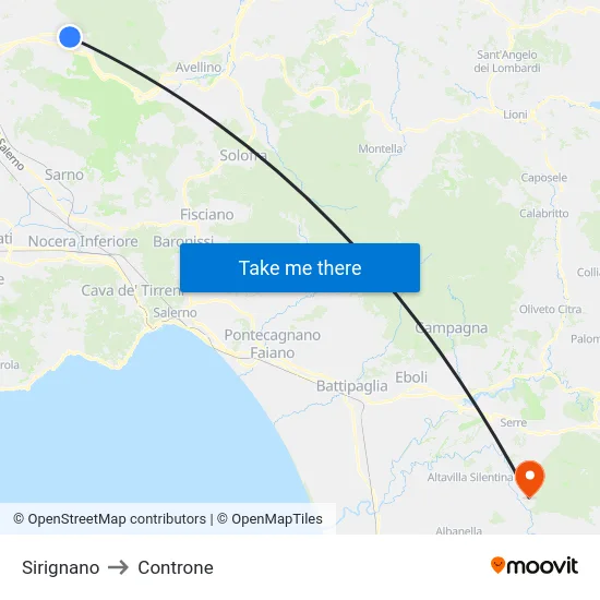 Sirignano to Controne map