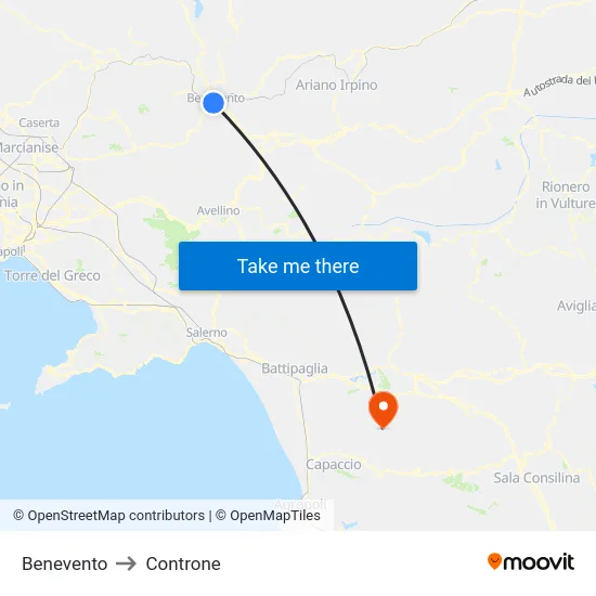 Benevento to Controne map