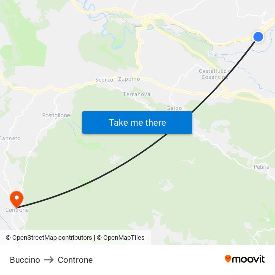 Buccino to Controne map