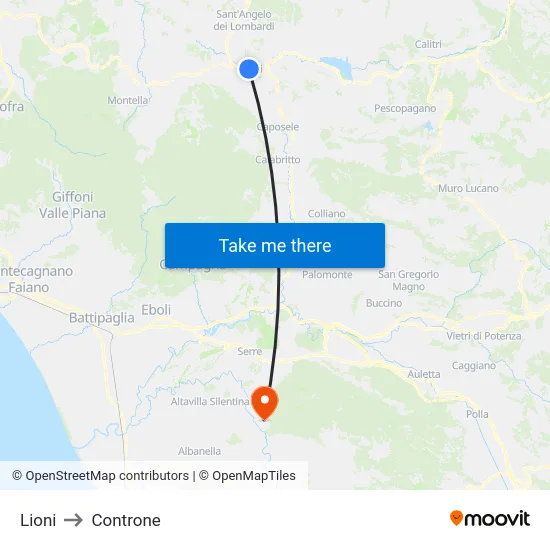 Lioni to Controne map