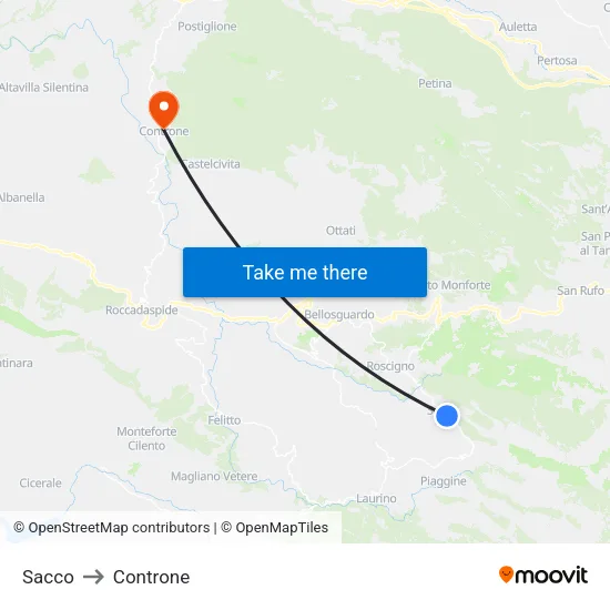 Sacco to Controne map