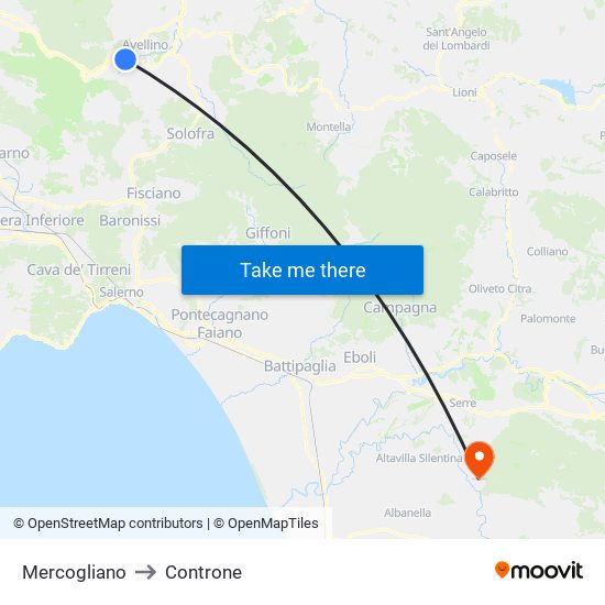 Mercogliano to Controne map