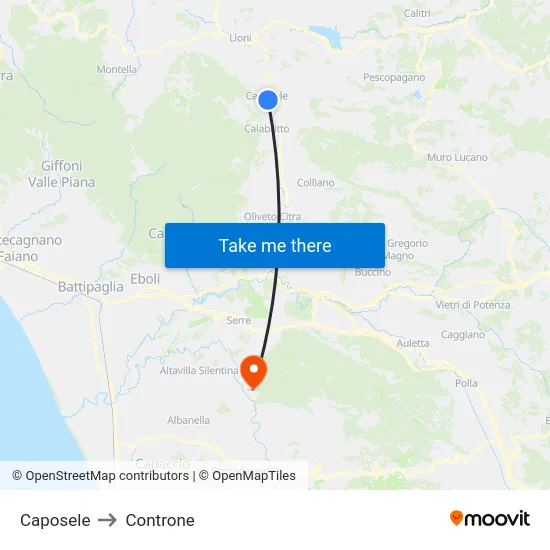 Caposele to Controne map