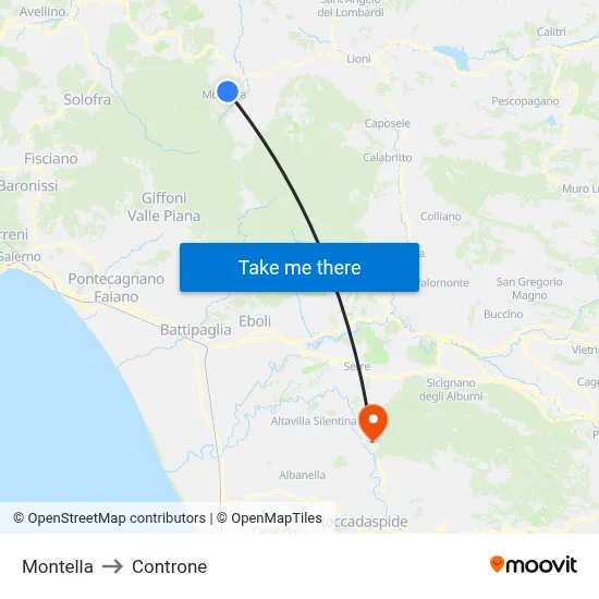 Montella to Controne map