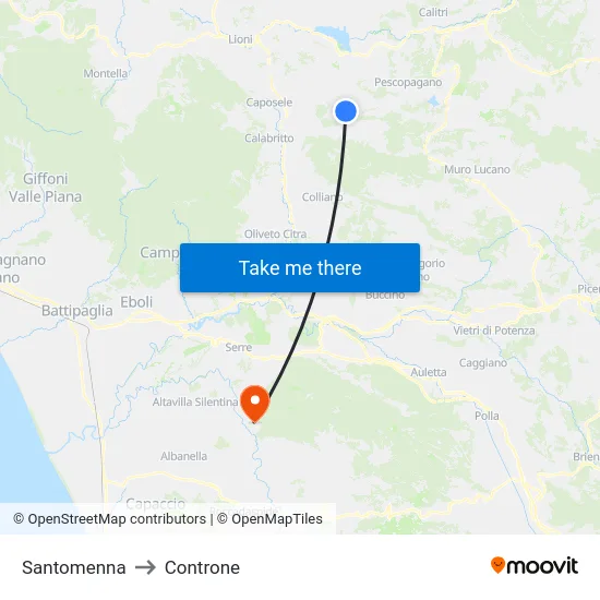Santomenna to Controne map