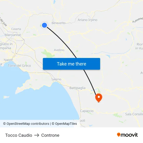 Tocco Caudio to Controne map