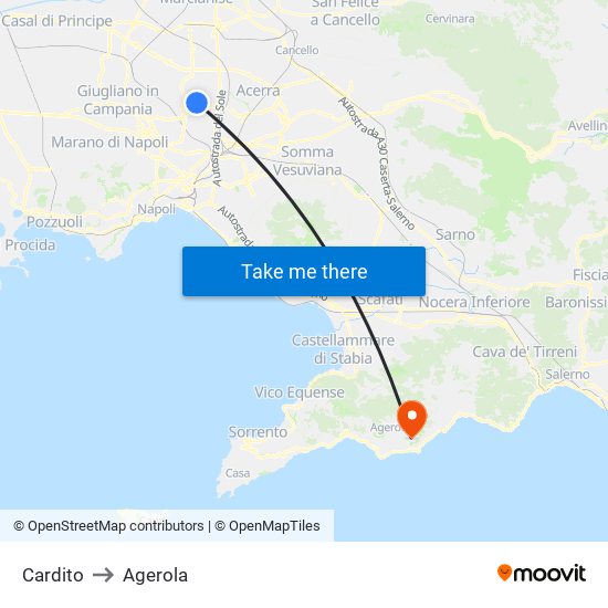 Cardito to Agerola map