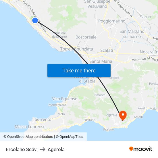 Ercolano Scavi to Agerola map
