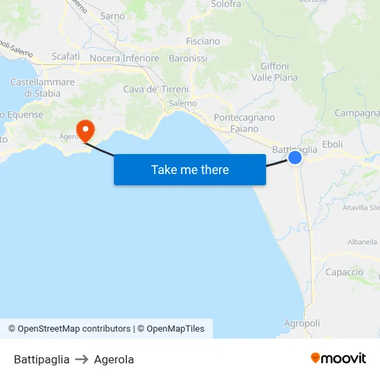 Battipaglia to Agerola map