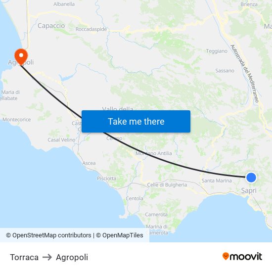 Torraca to Agropoli map