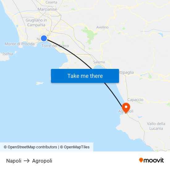 Napoli to Agropoli map