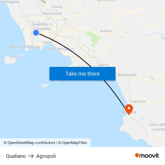 Qualiano to Agropoli map