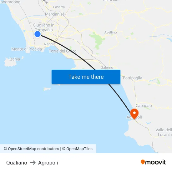 Qualiano to Agropoli map