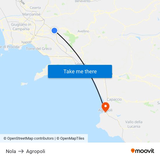 Nola to Agropoli map